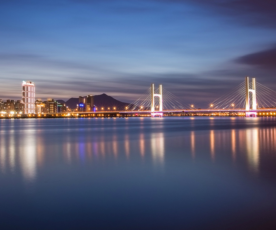 taipei, bridge, China, , , river, lights, night, taiwan, reflection, city