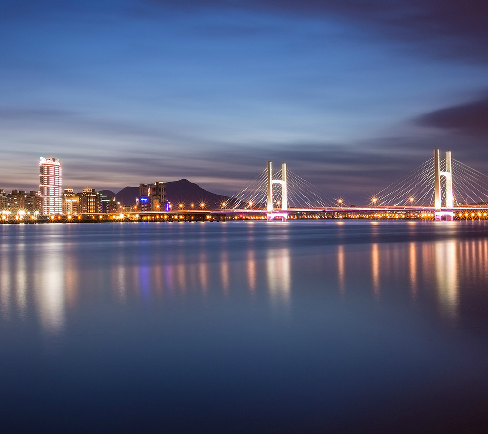 taipei, bridge, China, , , river, lights, night, taiwan, reflection, city
