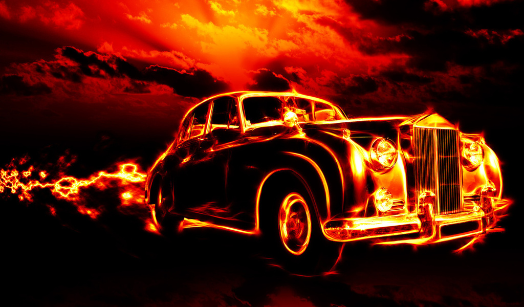 flame, city, smoke, clouds, Fire, classic, creepy, car, red sky, ghost rider, hell, horror