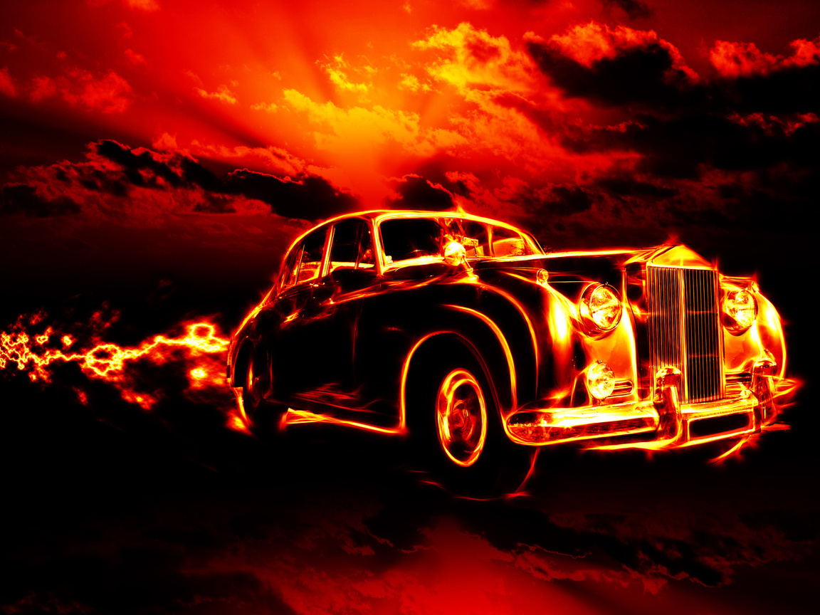 flame, city, smoke, clouds, Fire, classic, creepy, car, red sky, ghost rider, hell, horror