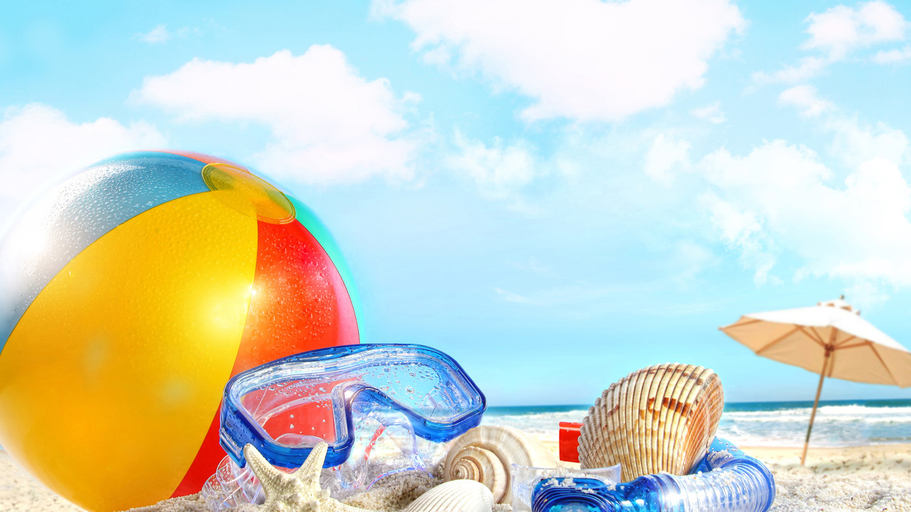 , , Shells, ball, , clouds, beach, sky, nature, , sea, sand