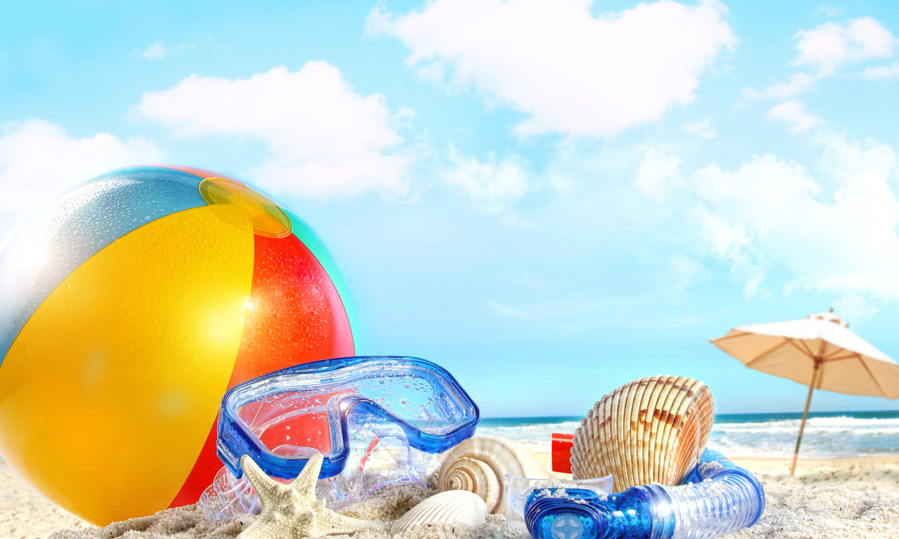 , , Shells, ball, , clouds, beach, sky, nature, , sea, sand