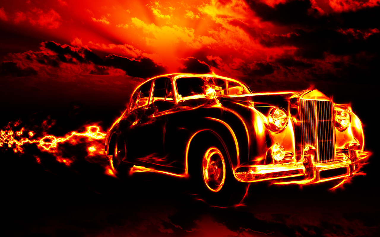 flame, city, smoke, clouds, Fire, classic, creepy, car, red sky, ghost rider, hell, horror