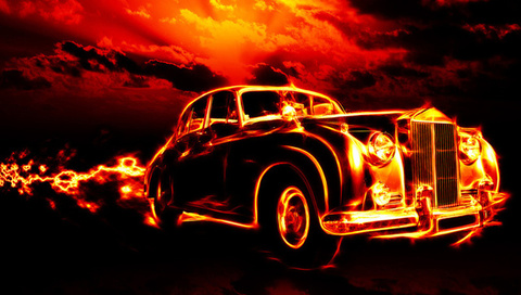 flame, city, smoke, clouds, Fire, classic, creepy, car, red sky, ghost rider, hell, horror