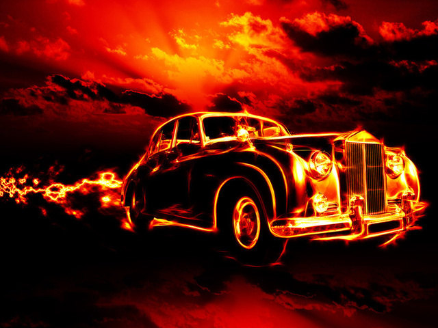 flame, city, smoke, clouds, Fire, classic, creepy, car, red sky, ghost rider, hell, horror