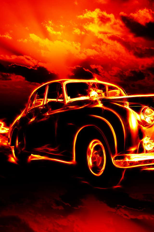 flame, city, smoke, clouds, Fire, classic, creepy, car, red sky, ghost rider, hell, horror