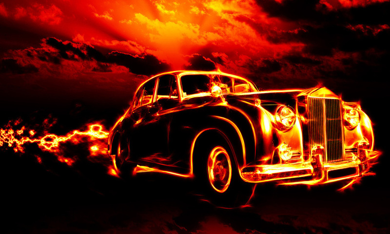 flame, city, smoke, clouds, Fire, classic, creepy, car, red sky, ghost rider, hell, horror