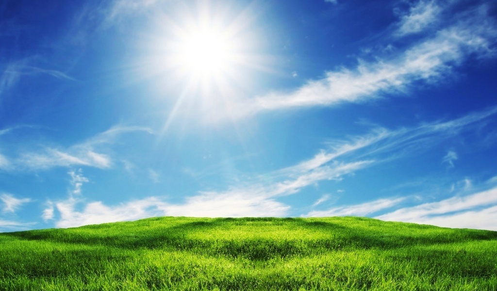 поле, небо, облака, природа, солнце, травка, трава, зеленый, луг