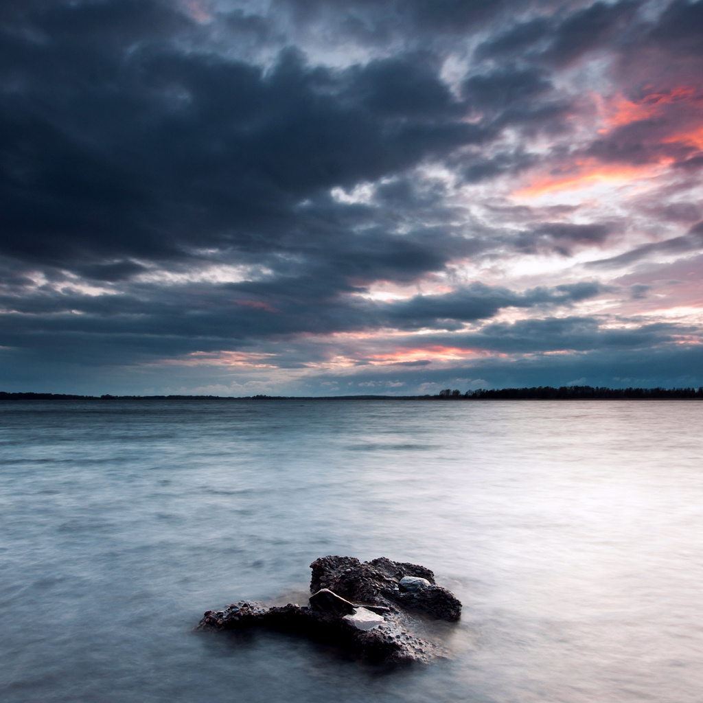 sky, lake, , stones, coast, evening, , , , Sweden, clouds