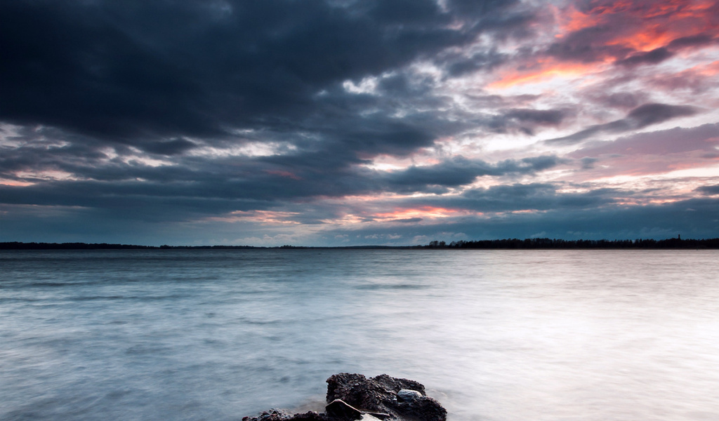 sky, lake, , stones, coast, evening, , , , Sweden, clouds