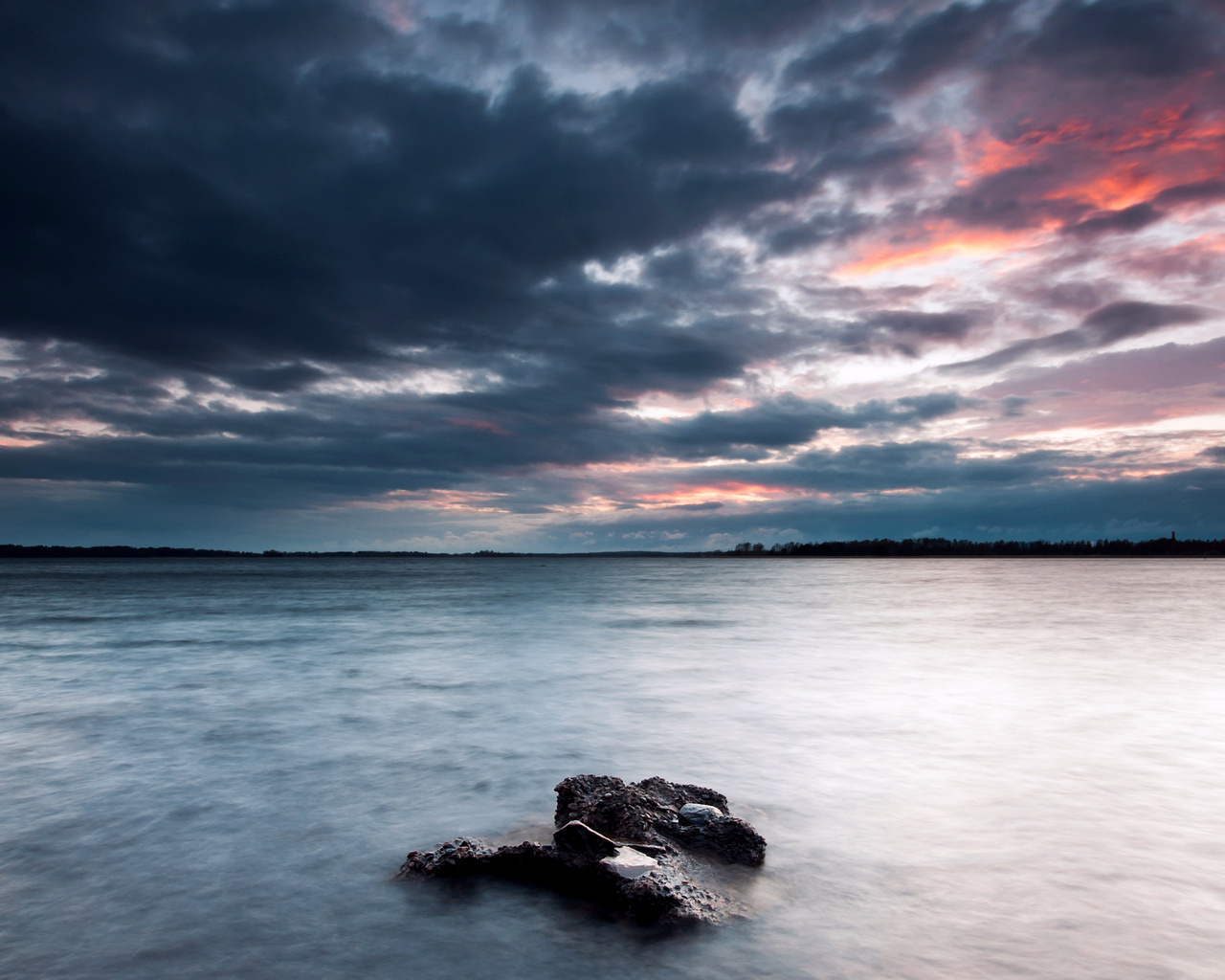 sky, lake, , stones, coast, evening, , , , Sweden, clouds