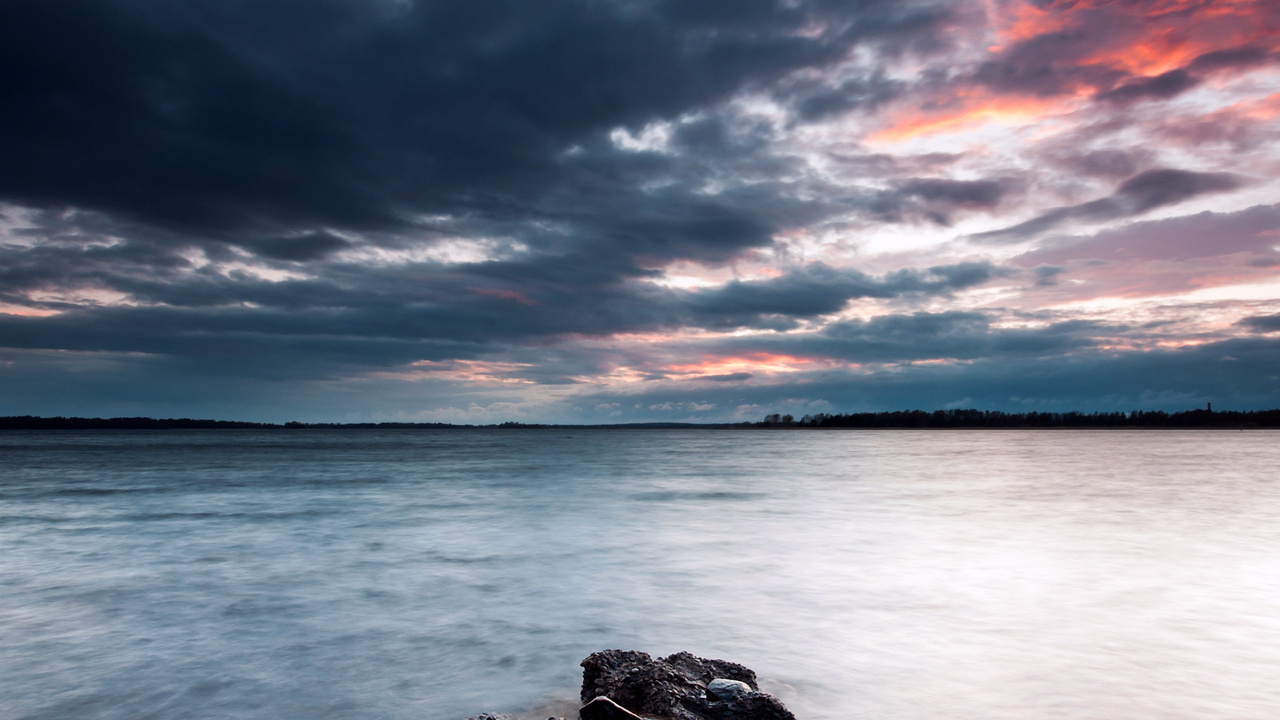 sky, lake, , stones, coast, evening, , , , Sweden, clouds