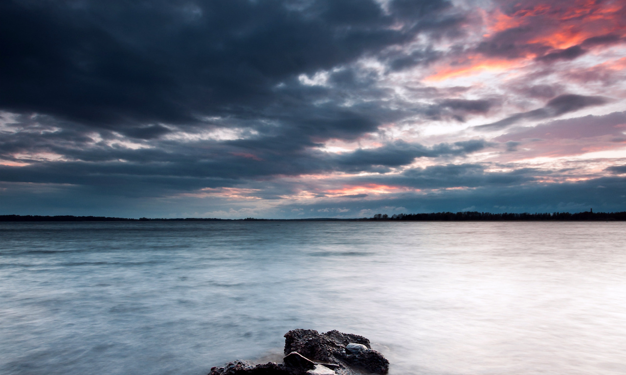 sky, lake, , stones, coast, evening, , , , Sweden, clouds