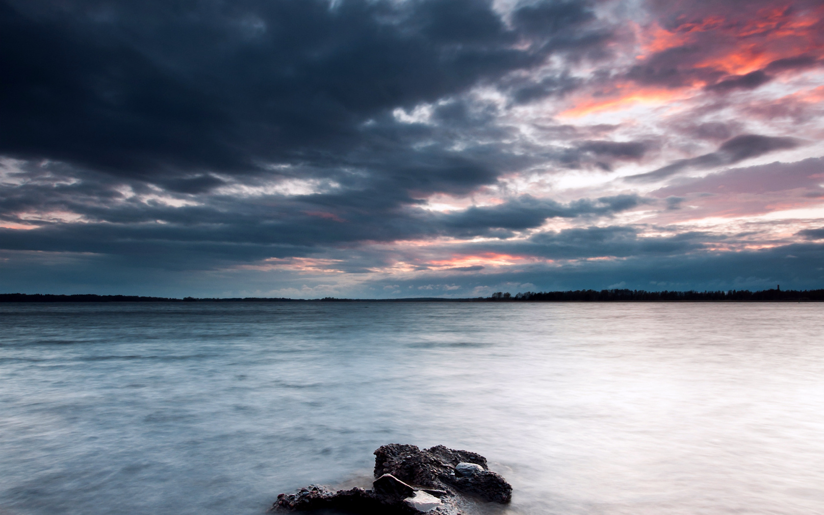 sky, lake, , stones, coast, evening, , , , Sweden, clouds