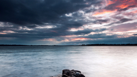 sky, lake, , stones, coast, evening, , , , Sweden, clouds