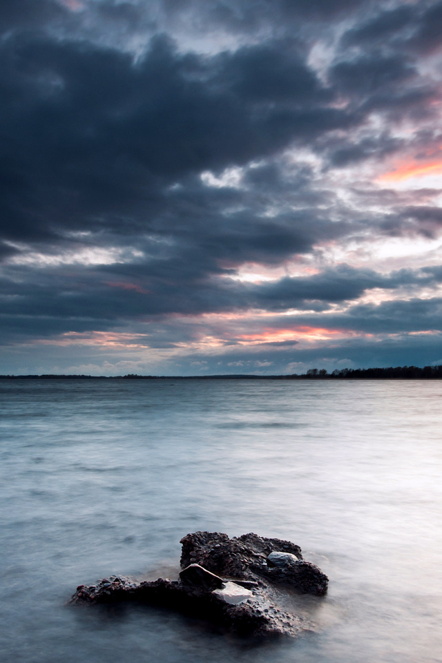 sky, lake, , stones, coast, evening, , , , Sweden, clouds