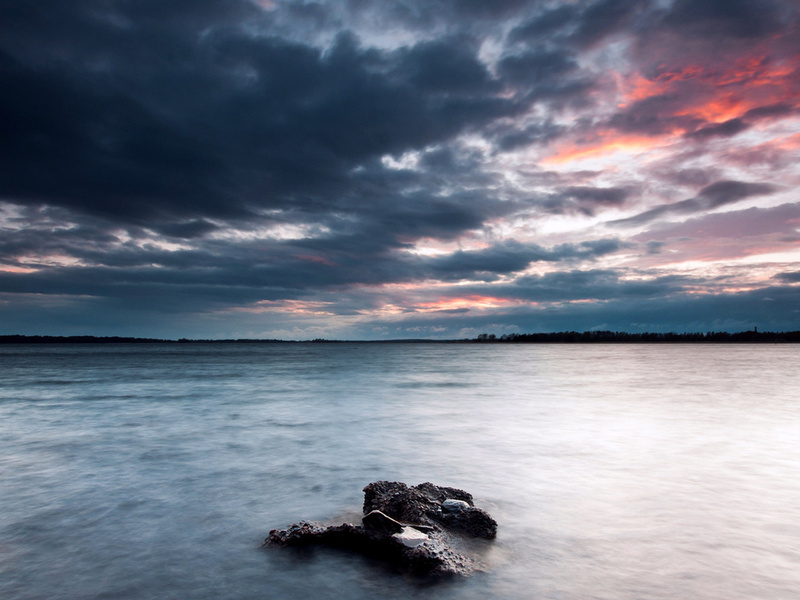 sky, lake, , stones, coast, evening, , , , Sweden, clouds