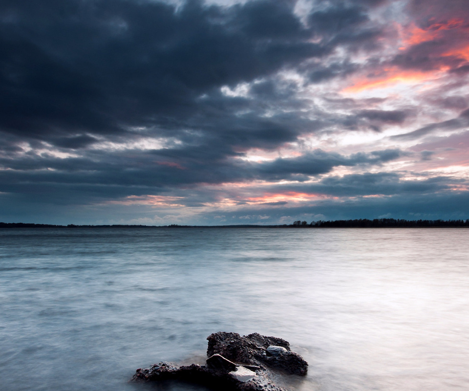 sky, lake, , stones, coast, evening, , , , Sweden, clouds