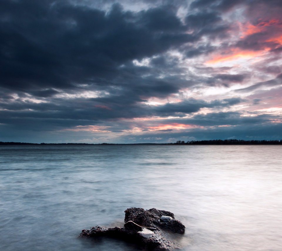 sky, lake, , stones, coast, evening, , , , Sweden, clouds