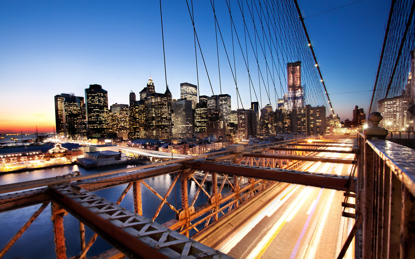 nyc, -, brooklyn bridge, usa, New york, sunset, financial district, 