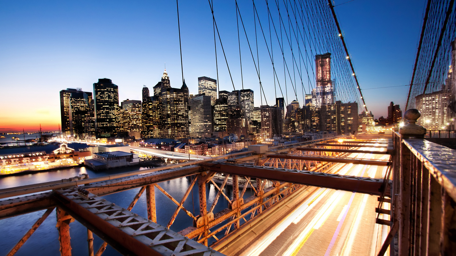 nyc, -, brooklyn bridge, usa, New york, sunset, financial district, 