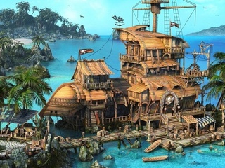 the caribbean, rendering, boats, Pirates,  , ship, sea