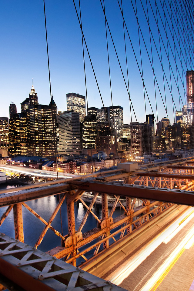 nyc, -, brooklyn bridge, usa, New york, sunset, financial district, 