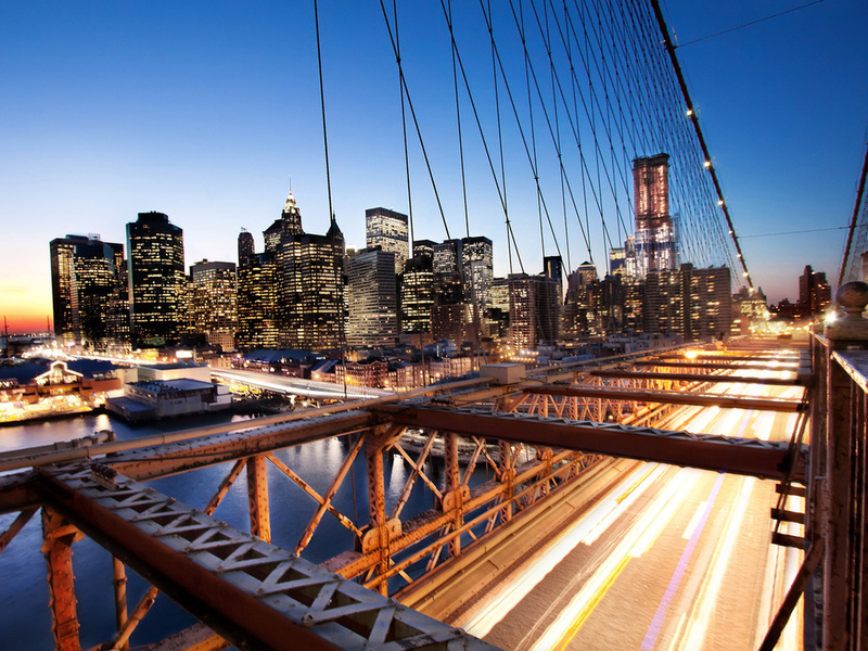 nyc, -, brooklyn bridge, usa, New york, sunset, financial district, 