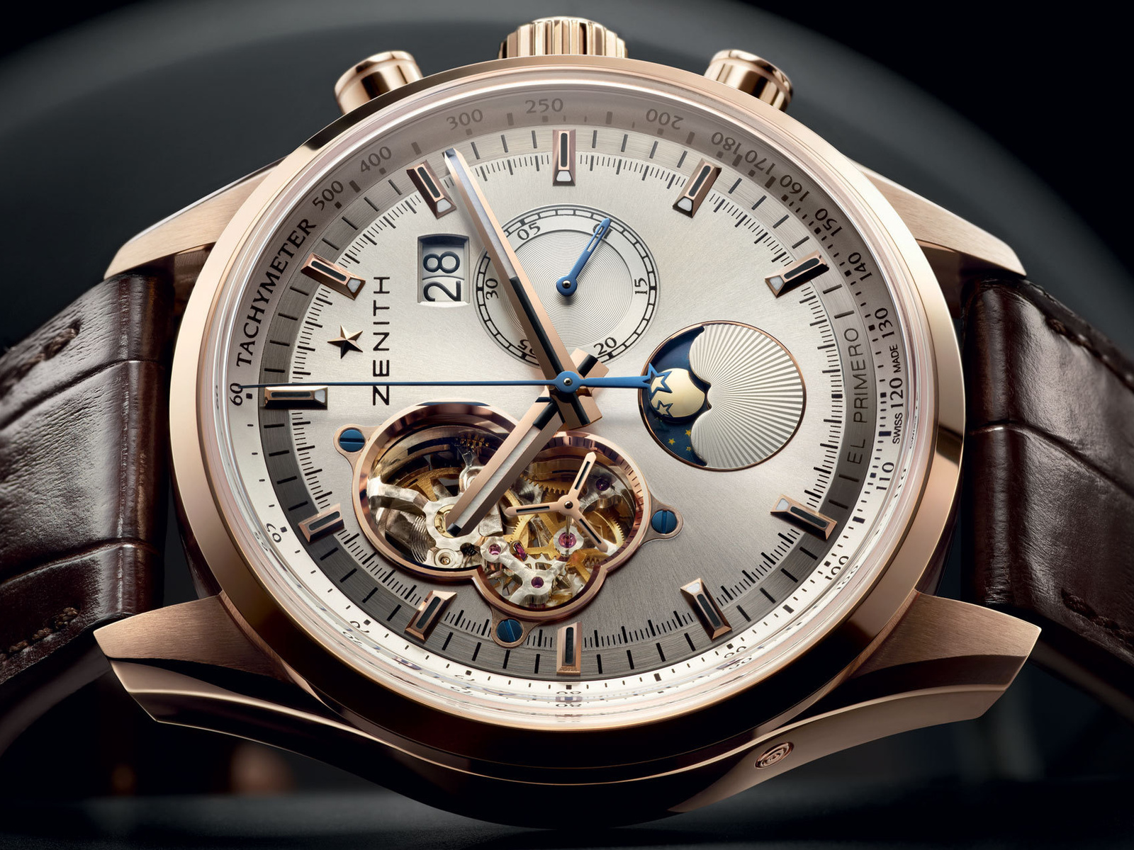 rose, chronomaster, el - primero, , gold, moon, date, zenith, grande, sunpahse, open