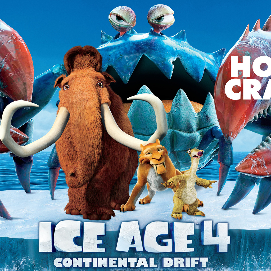 animated film, manny, movie, Ice age 4, sid, diego, crab, iceberg, continental drift, pirates