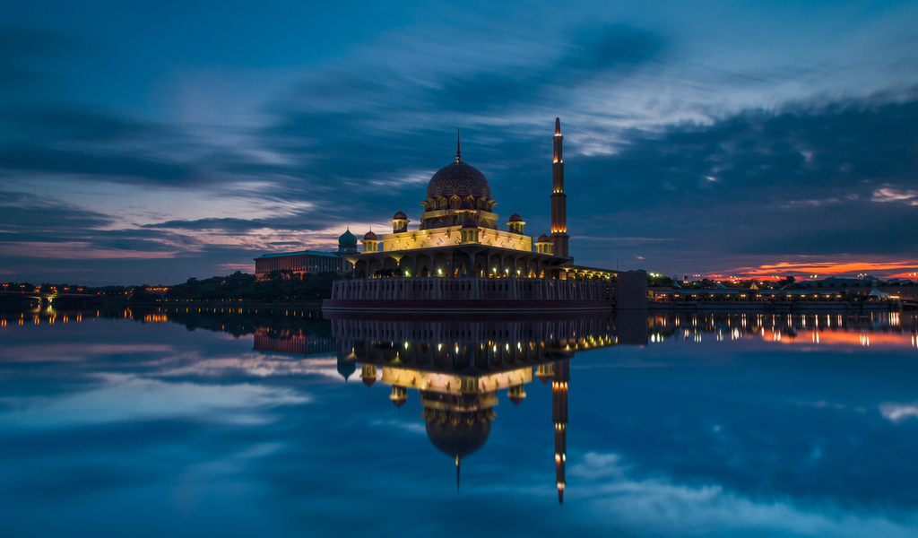 putrajaya, mosque, sunset, Malaysia, , clouds, sky, strait, evening
