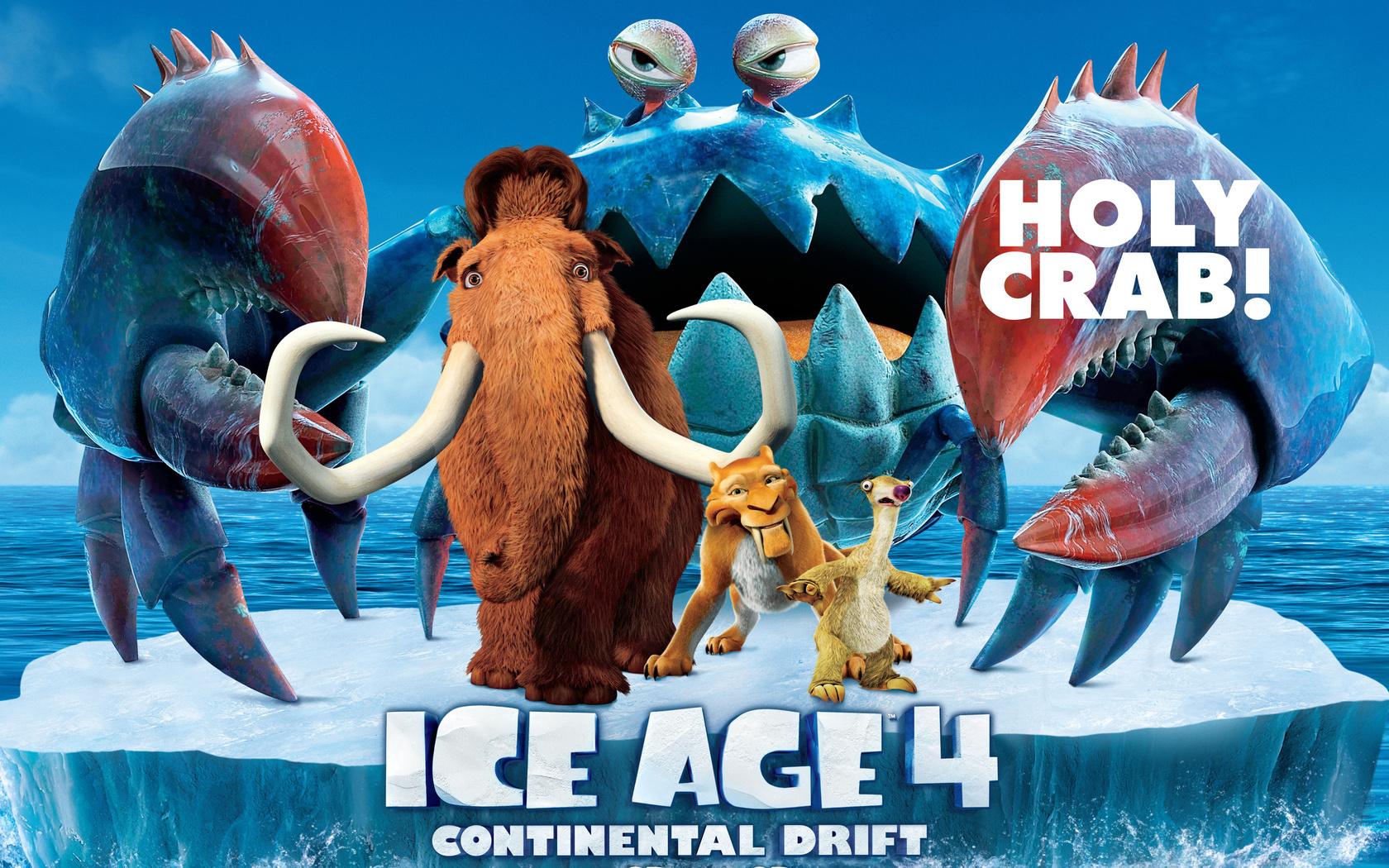 animated film, manny, movie, Ice age 4, sid, diego, crab, iceberg, continental drift, pirates