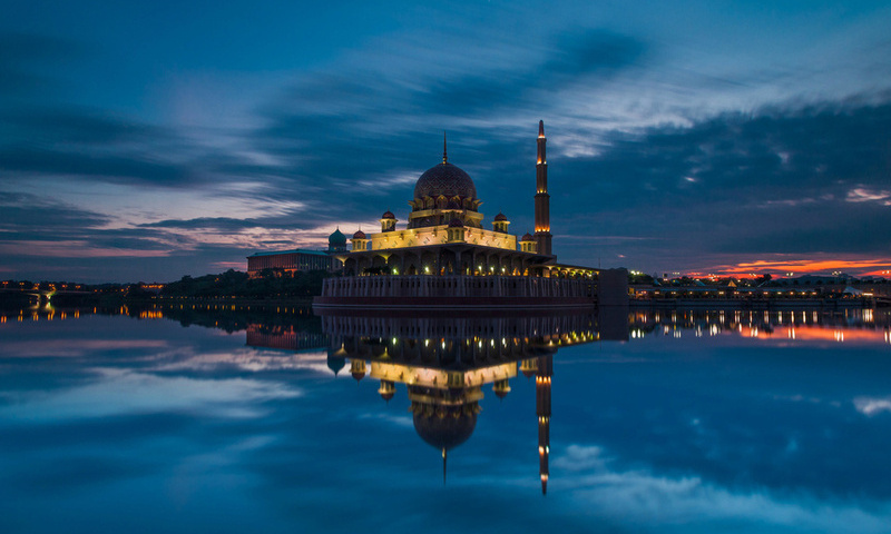 putrajaya, mosque, sunset, Malaysia, , clouds, sky, strait, evening