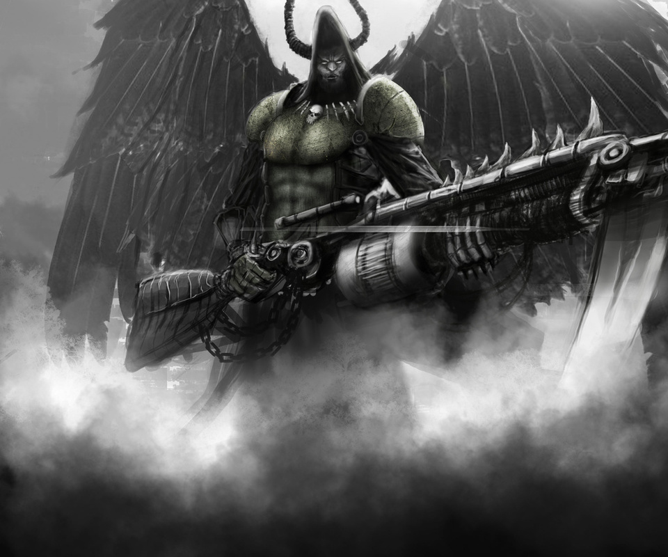 огнемет, капюшон, angel of death, Арт, мужчина, крылья, оружие