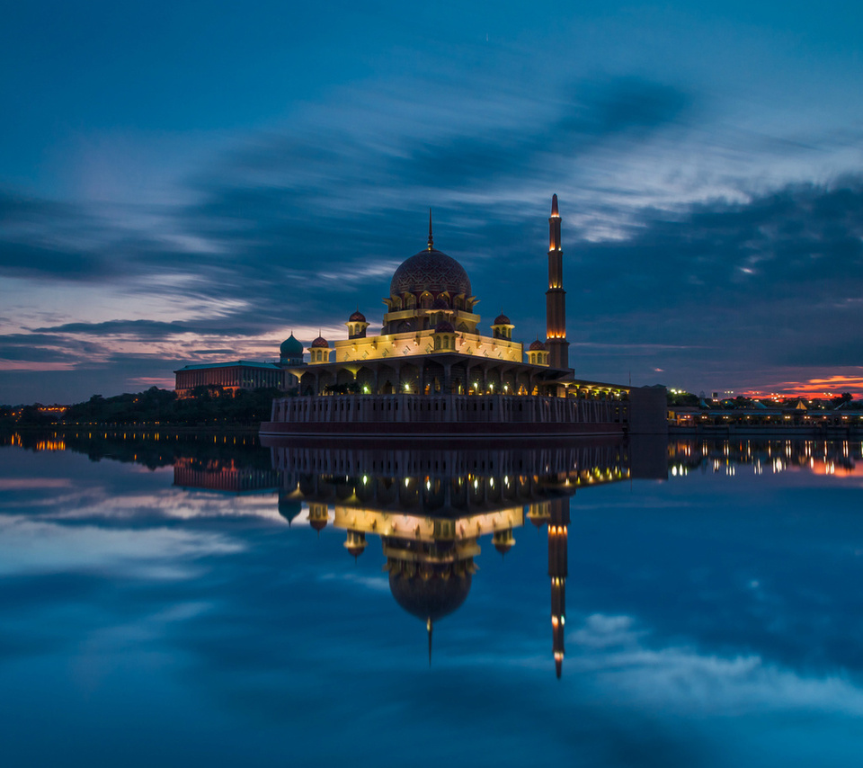 putrajaya, mosque, sunset, Malaysia, , clouds, sky, strait, evening