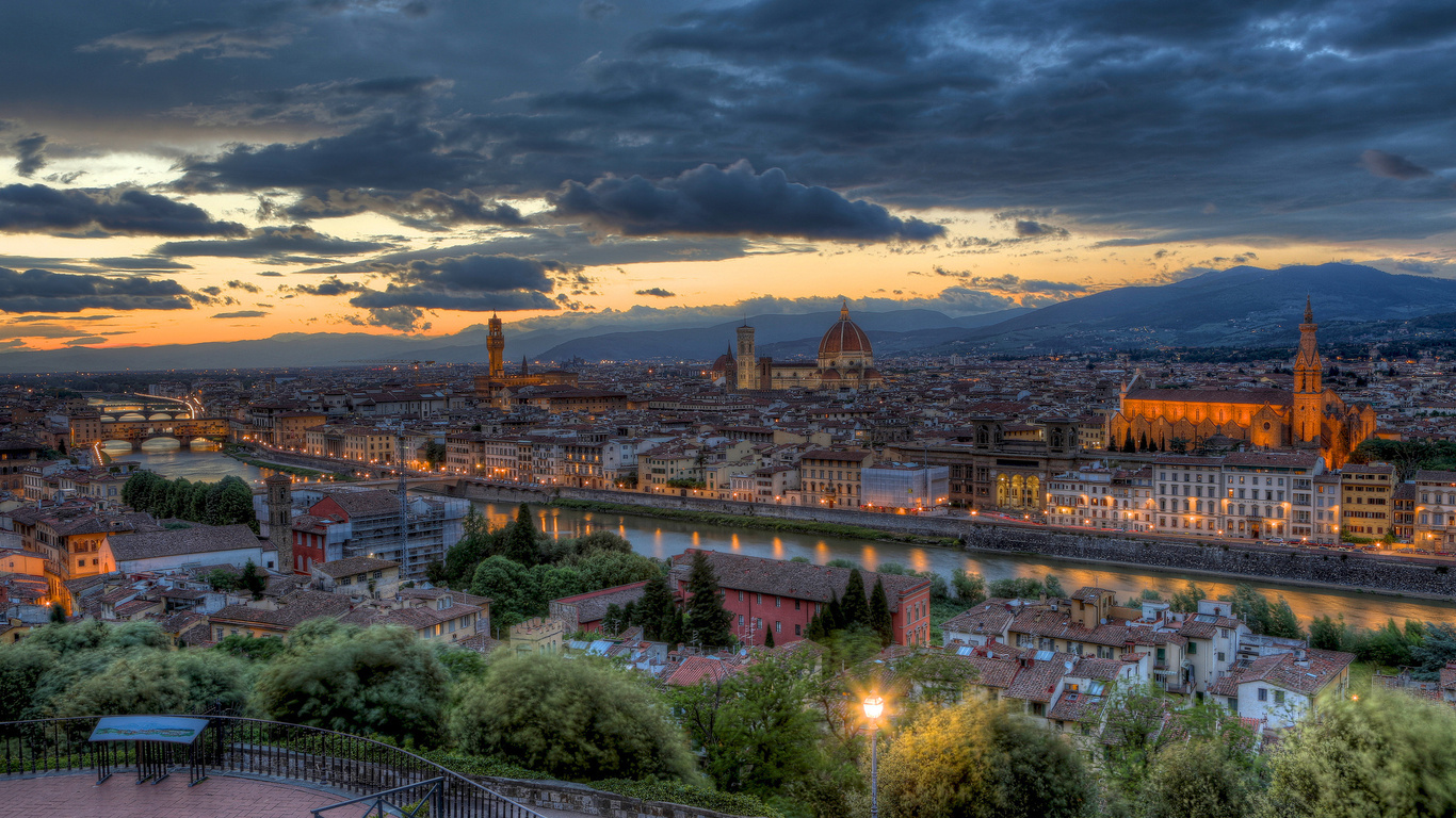 вечер, тоскана, Италия, панорама, флоренция, закат
