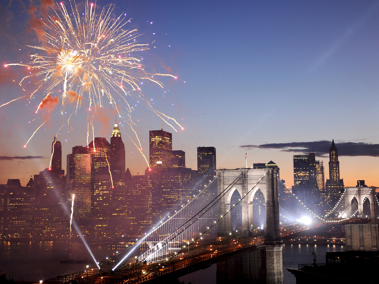 usa, new york, Fireworks, brooklyn bridge, , , 