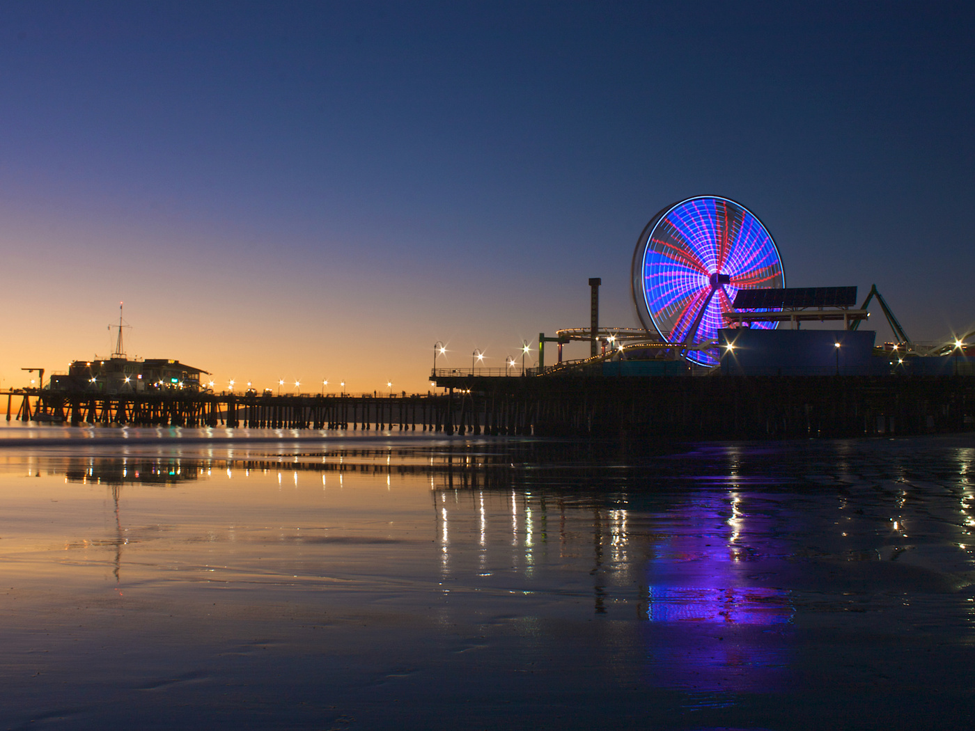 sunset, evening, city, los angeles, Usa, coast, ocean, santa monica, california, 