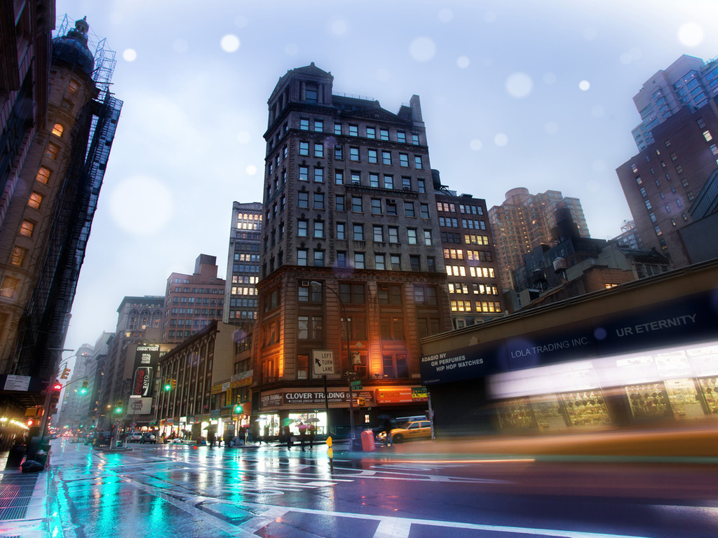 , Slick streets, new york, usa, -, broadway, rainy night, nyc