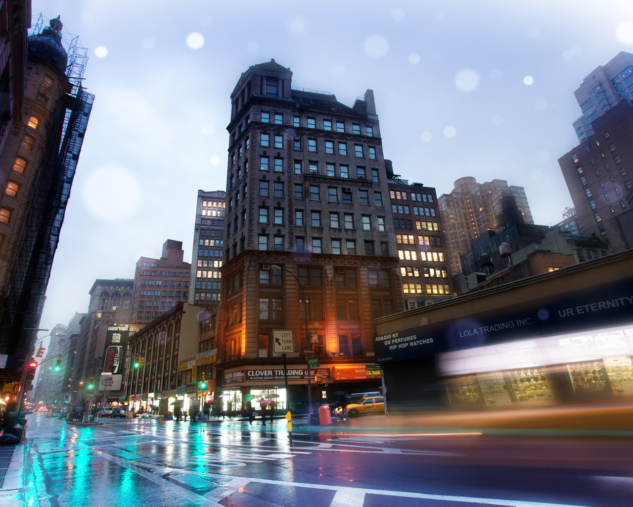 , Slick streets, new york, usa, -, broadway, rainy night, nyc