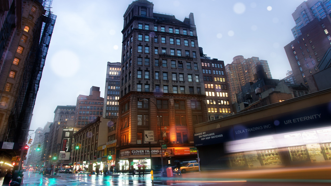 , Slick streets, new york, usa, -, broadway, rainy night, nyc