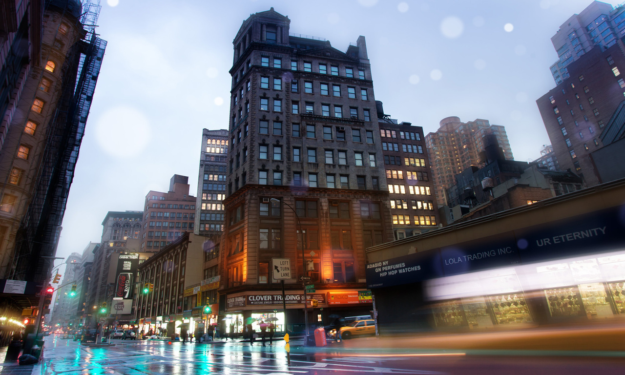 , Slick streets, new york, usa, -, broadway, rainy night, nyc