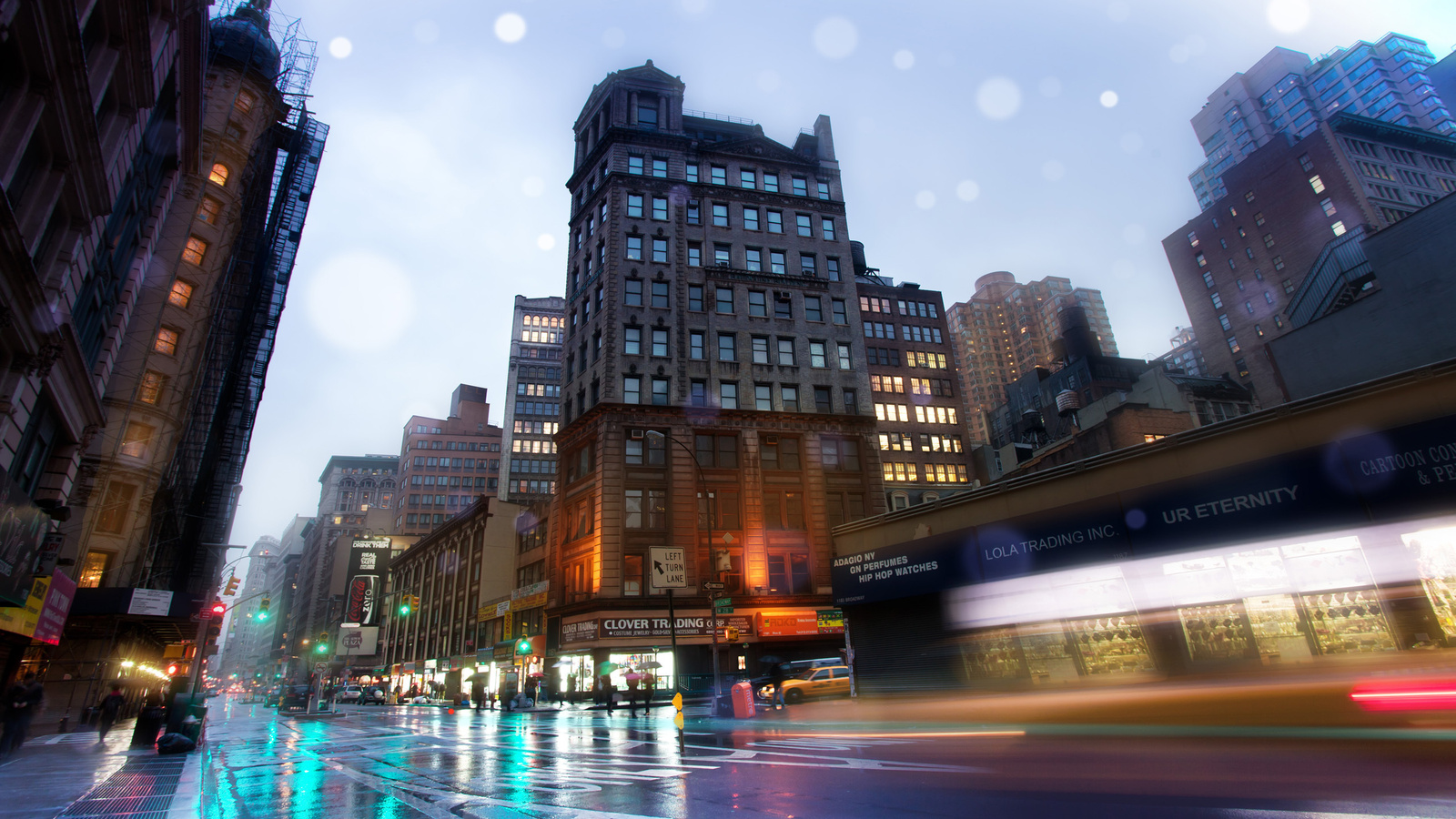 , Slick streets, new york, usa, -, broadway, rainy night, nyc