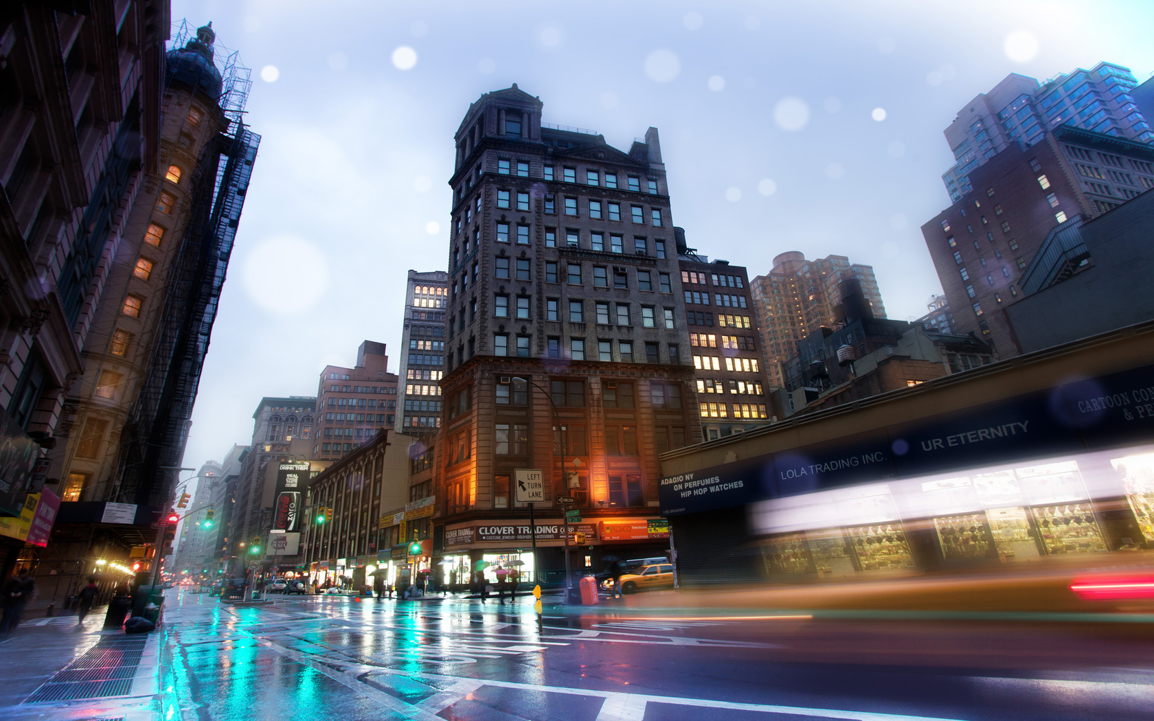 , Slick streets, new york, usa, -, broadway, rainy night, nyc