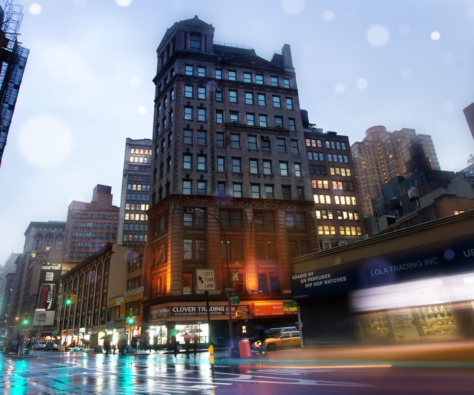 , Slick streets, new york, usa, -, broadway, rainy night, nyc