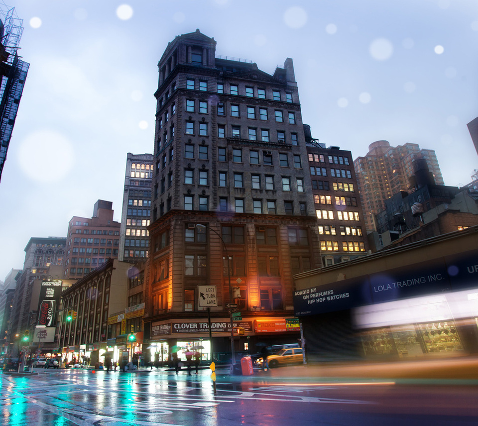 , Slick streets, new york, usa, -, broadway, rainy night, nyc