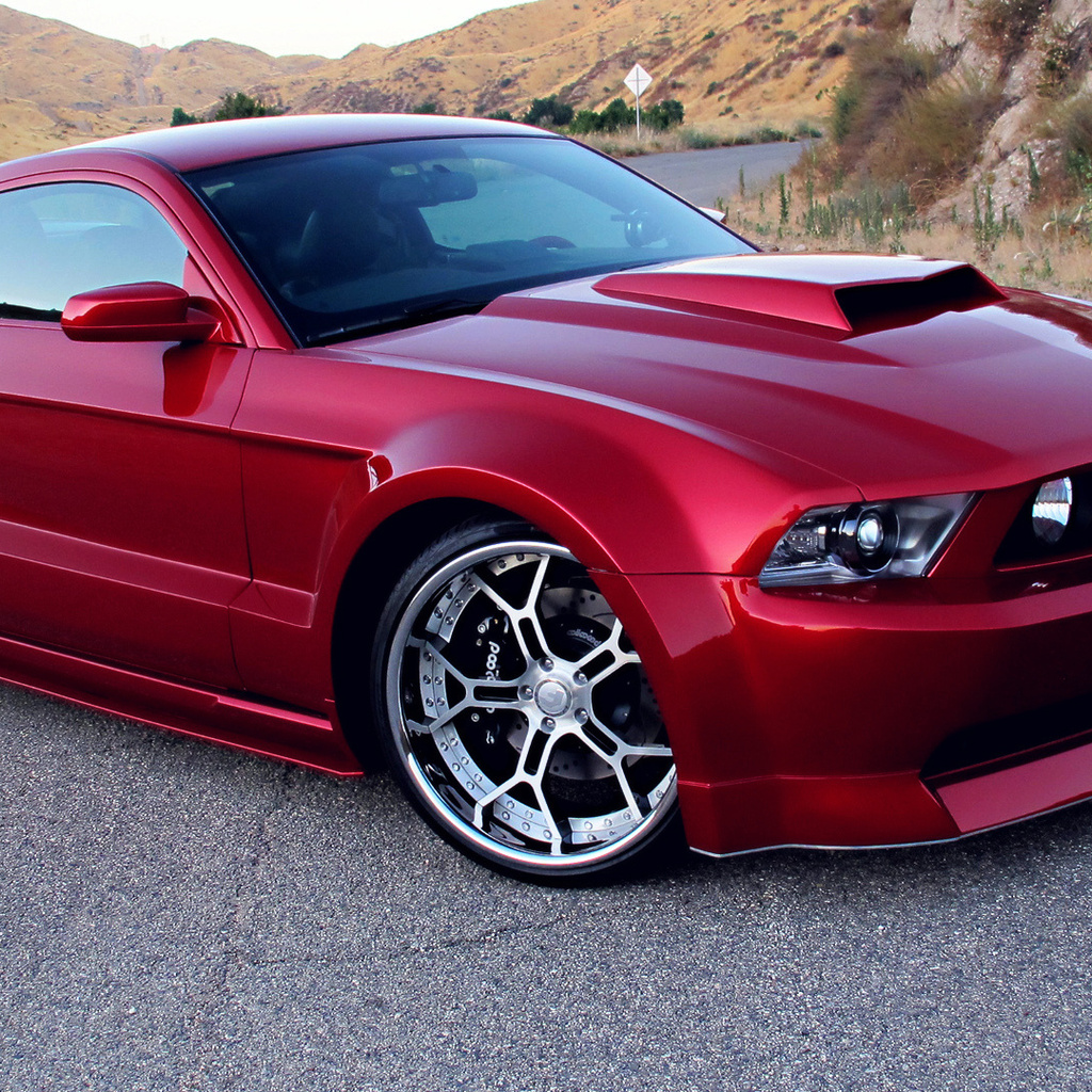 red, rims, wide body kit, tuning, Ford mustang gt