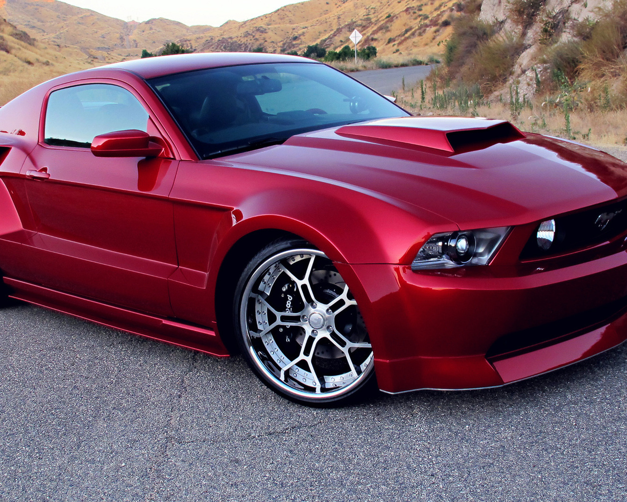 red, rims, wide body kit, tuning, Ford mustang gt