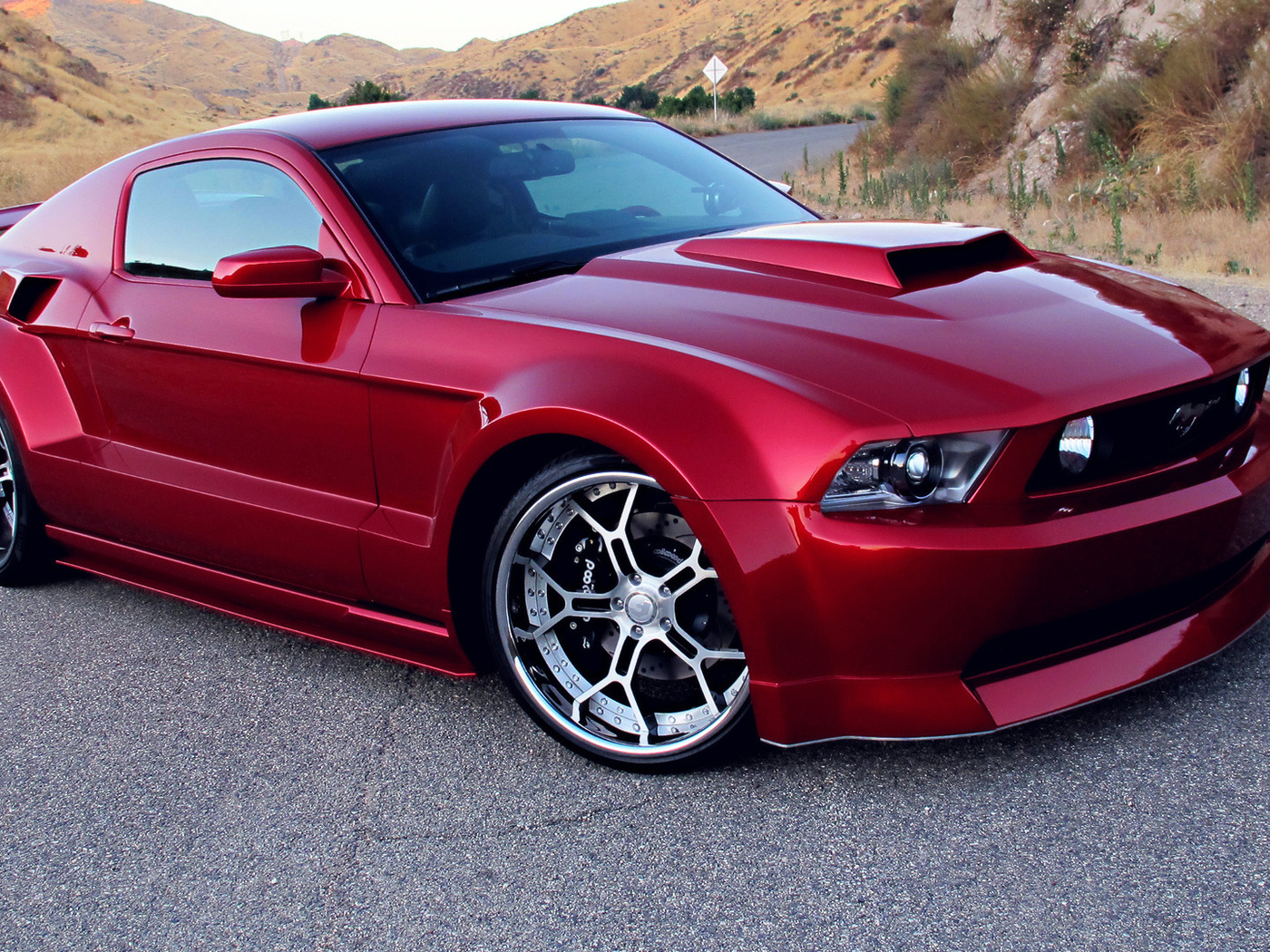 red, rims, wide body kit, tuning, Ford mustang gt