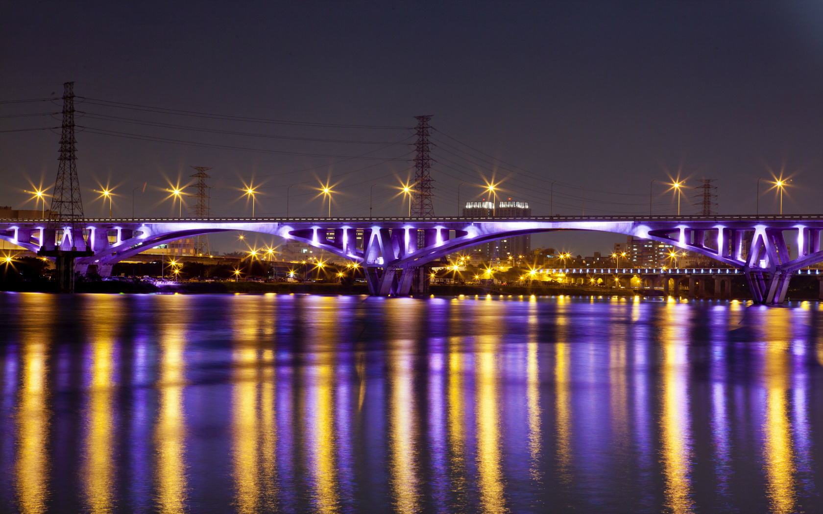 reflection, lights, , river, taipei, city, bridge, China, night, , taiwan